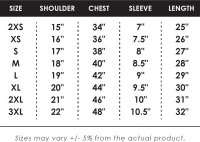 Interlock Size Chart MOE Appointed Custom Apparel Vendor - Teelogist